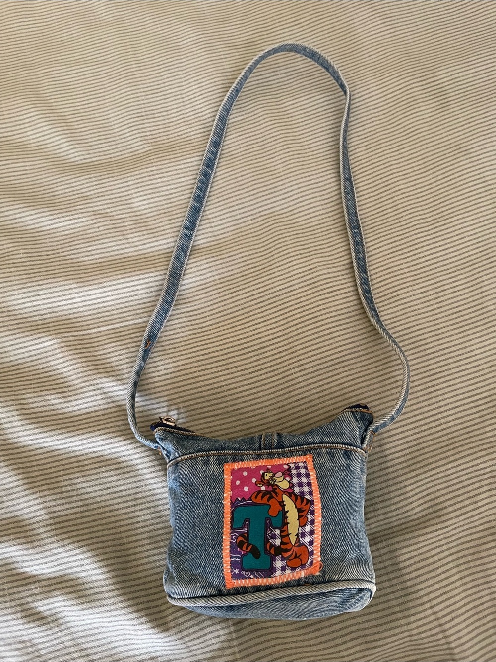 Denim Crossbody Bag with Colorful Patch